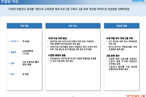 [일터혁신컨설팅]니트 프로모션 업체 컨설팅 평생학습체계 구축,고용 문화 개선 사례